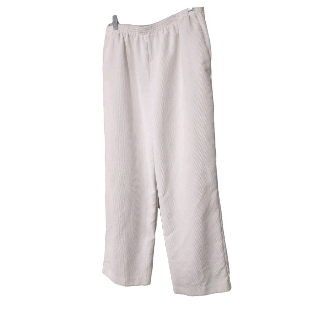 Alfred Dunner Pants Women's Size 16 White Corduroy Pull-On Elastic Waist Pockets